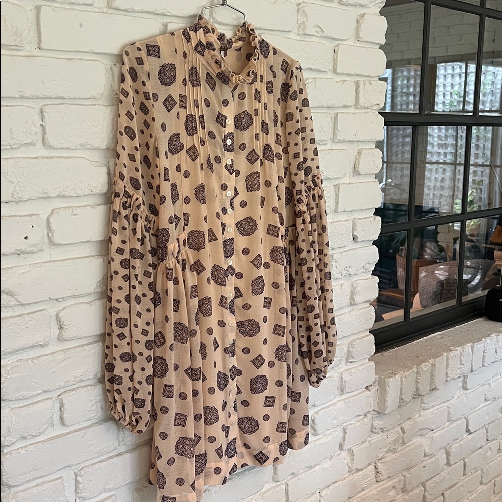 Like New Free People Ivory "Turn Turn" Balloon Sleeve Sheer Mini Dress, XS - Picture 4 of 7
